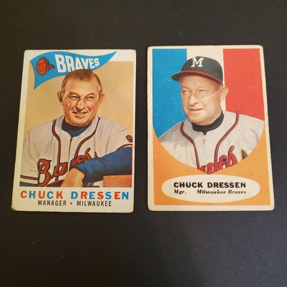 1960 Topps Chuck Dressen #213 + 1961 #137 Milwaukee Braves Manager 2 Card Lot - Picture 1 of 5